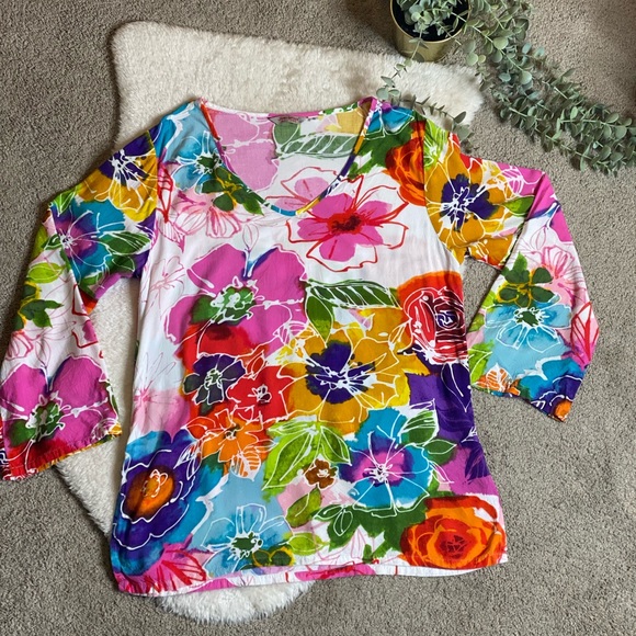 Jams World Tops - Jams World Cheri Floral Tunic Blouse Vtg Sz S